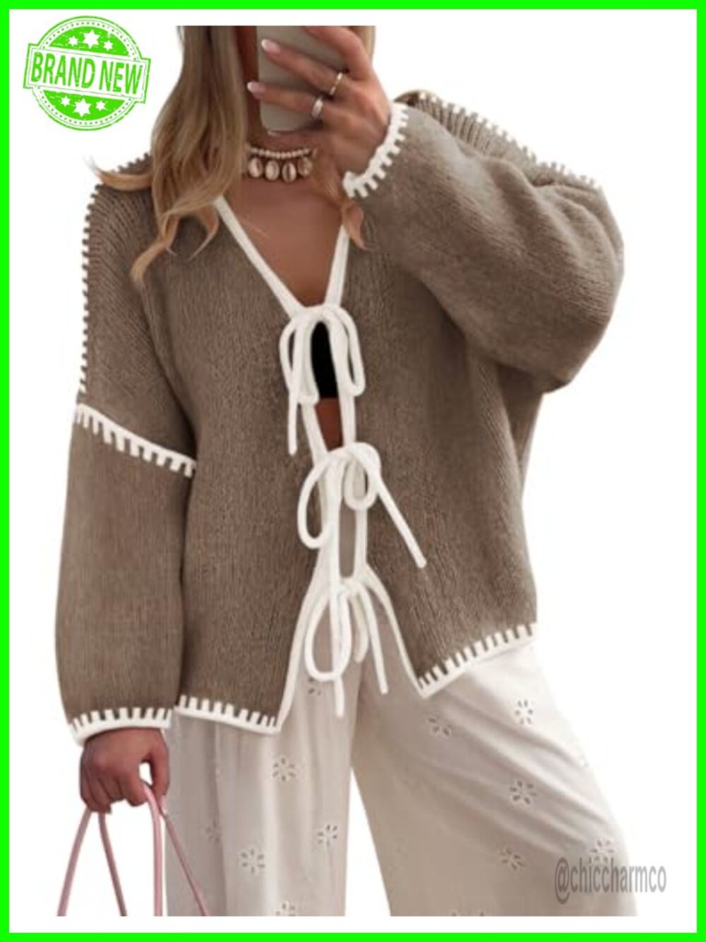 Women's Long Sleeve Tie Front Bow Cardigan Sweater Knit